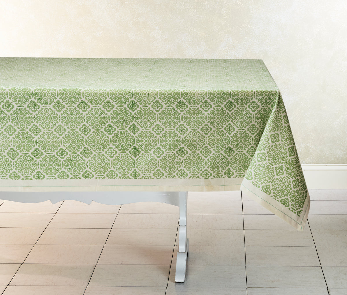 Hand Block Printed Kora Cotton Tablecloths | Stories in Print | Mosiac Sage