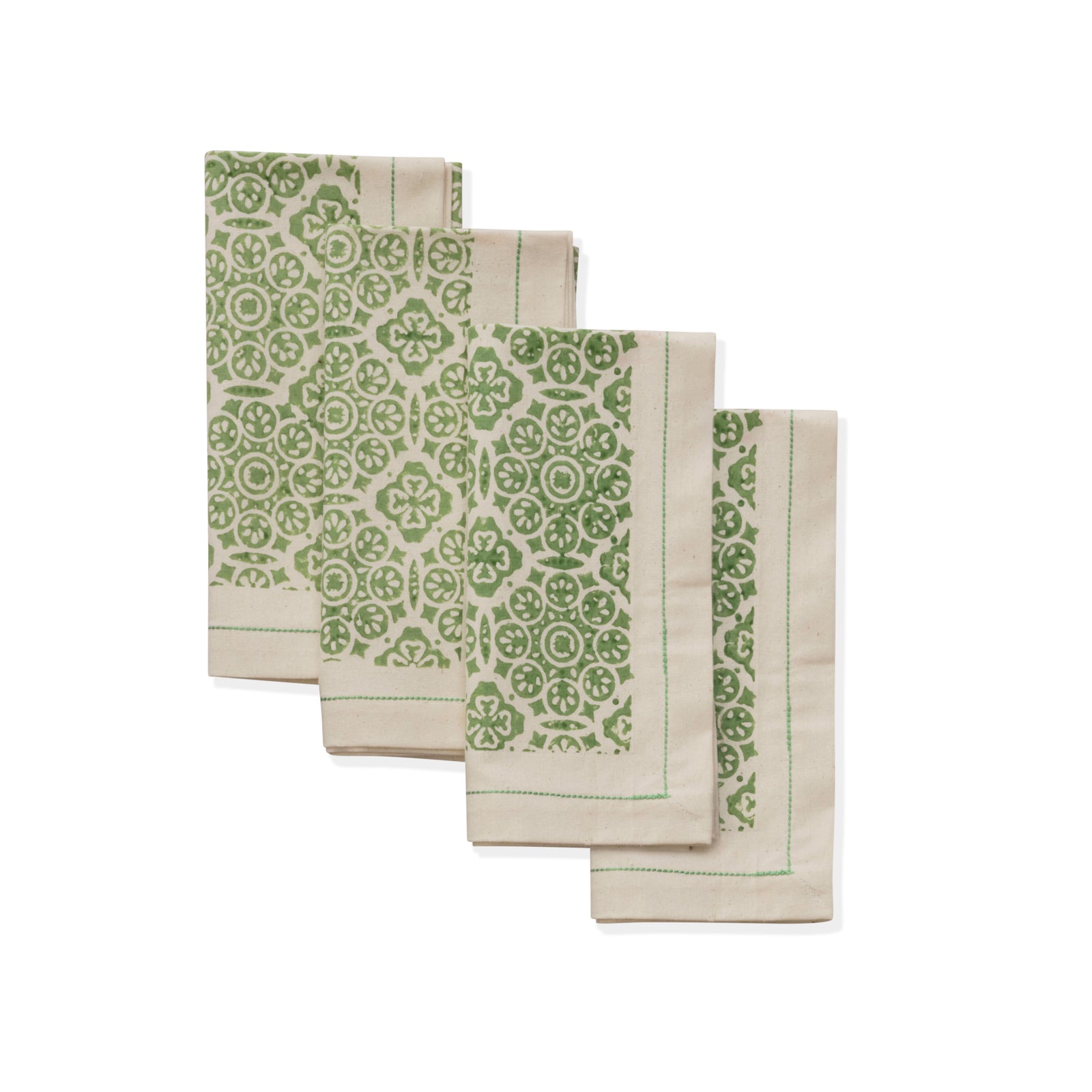 Hand Block Printed Cotton Napkins, Set of 4 | 18″×18″ | Embellish | Mosaic Sage