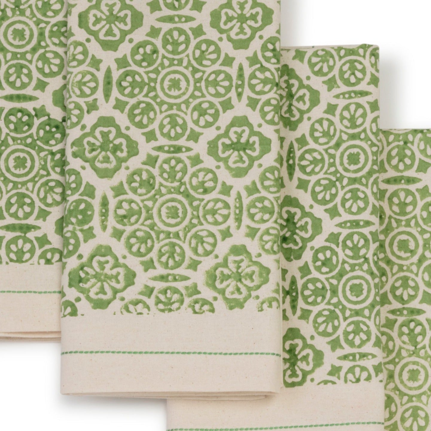 Hand Block Printed Cotton Napkins, Set of 4 | 18″×18″ | Embellish | Mosaic Sage
