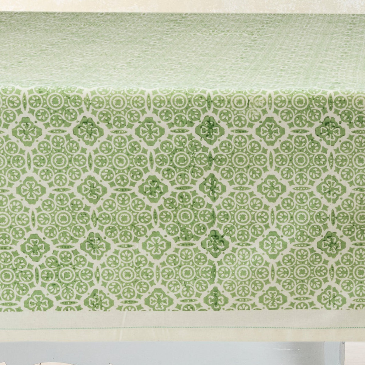 Hand Block Printed Kora Cotton Tablecloths | Stories in Print | Mosiac Sage