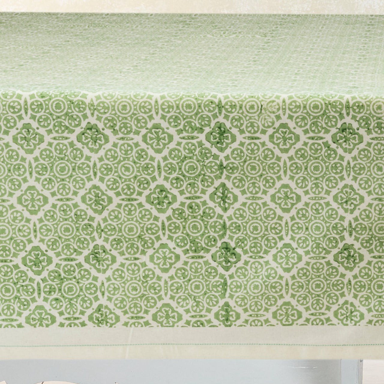 Hand Block Printed Kora Cotton Tablecloths | Stories in Print | Mosiac Sage