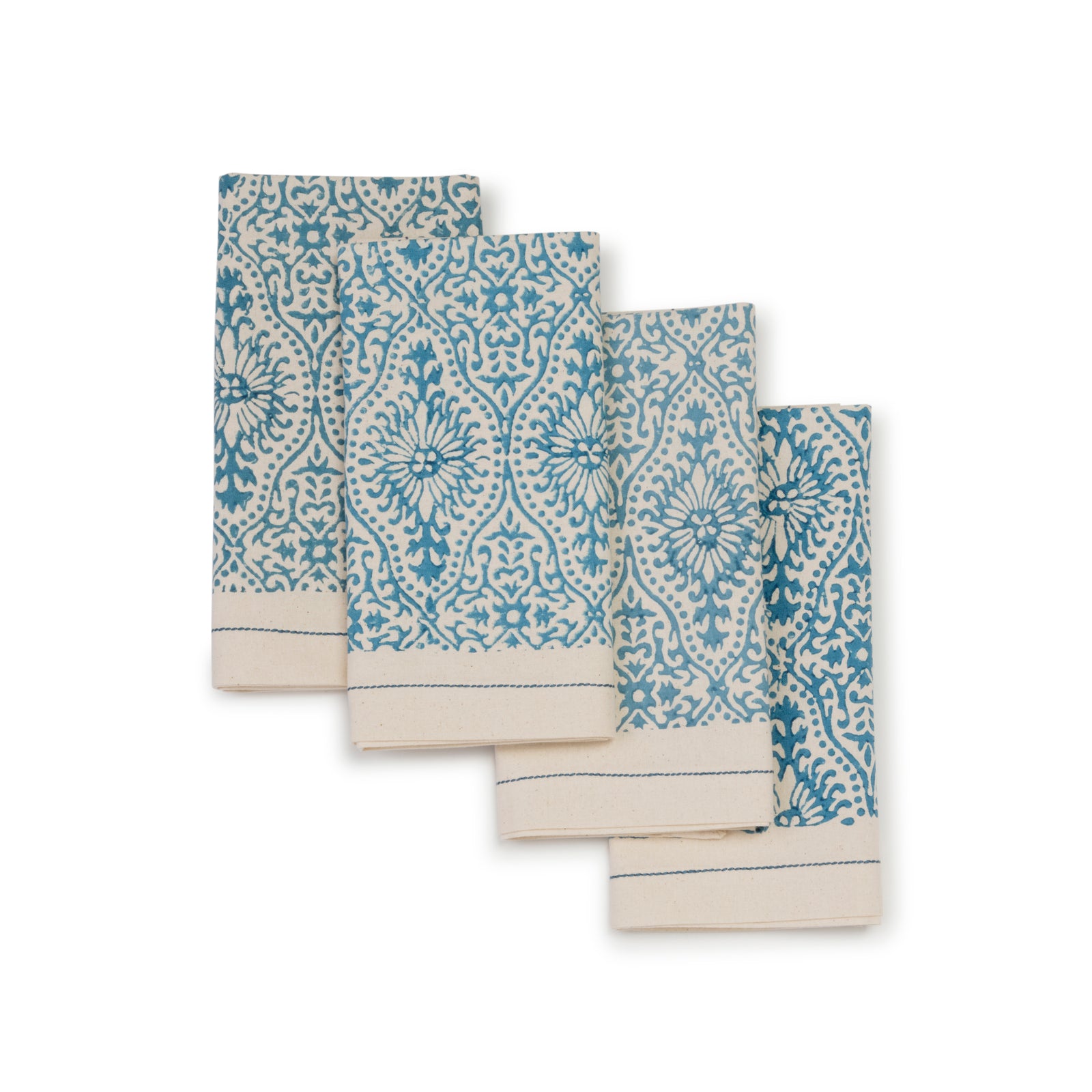 Hand Block Printed Cotton Napkins, Set of 4 | 18″×18″ | Embellish | Motifs Fog