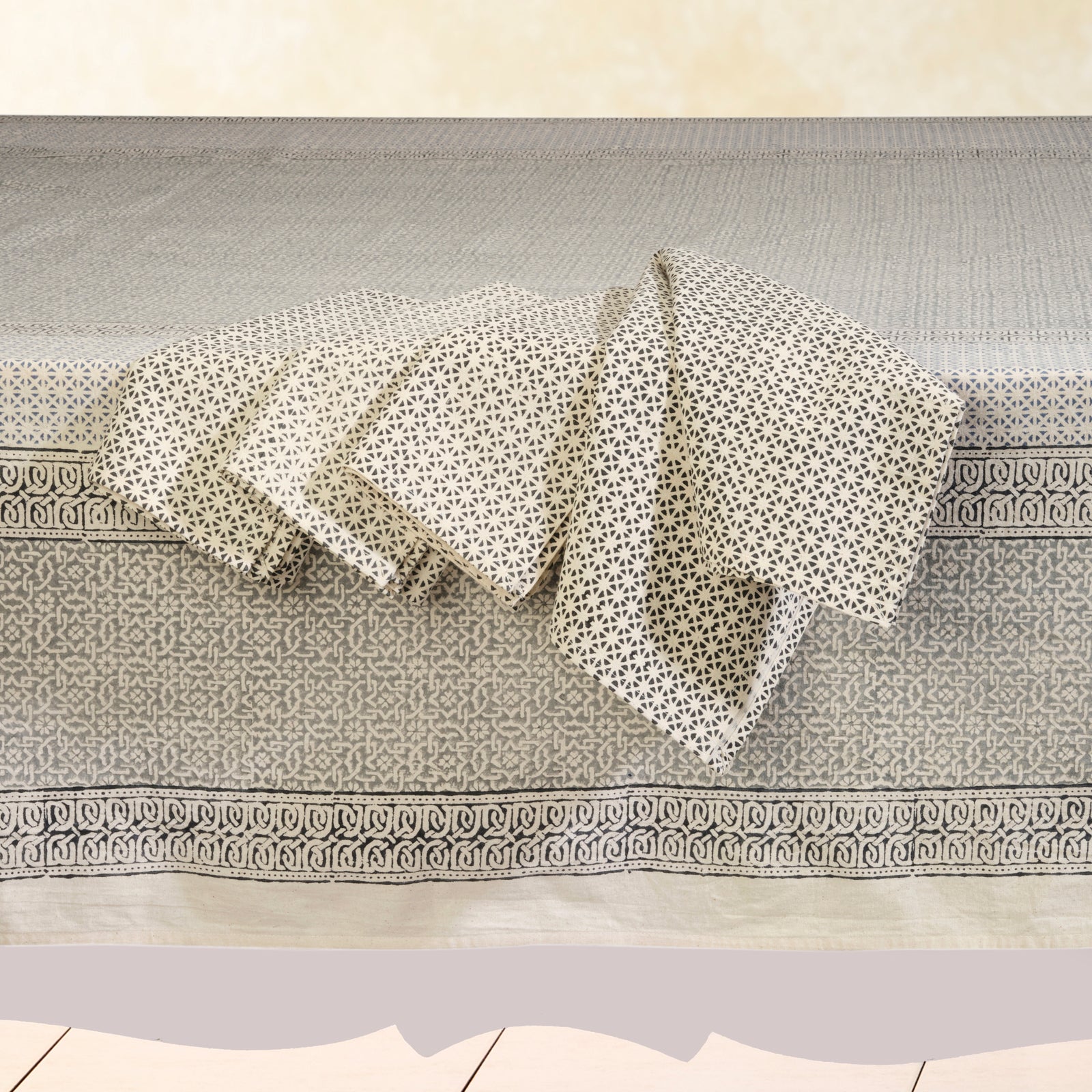 Hand Block Printed Kora Cotton Tablecloths | Stories in Print | Opal Garden