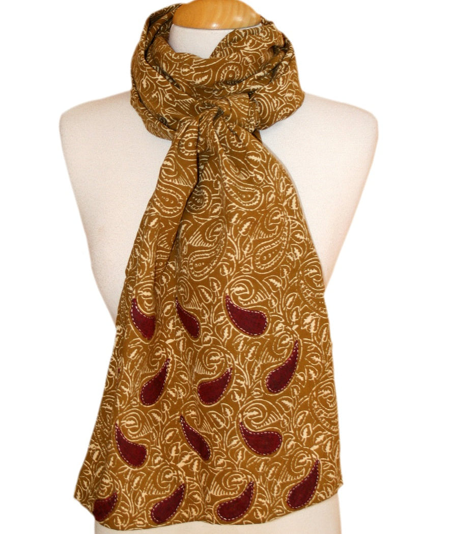 Hand Block Printed Cotton Scarves with Ambi Applique | Ambi Brown