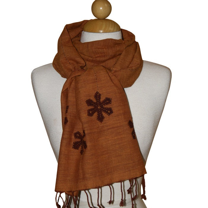 Handwoven Cotton Scarves with Applique & Tanka Embroidery | Festive Glory Turmeric
