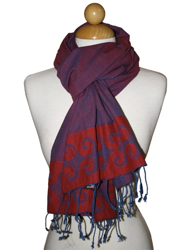 Handwoven Cotton Scarves with Applique & Tanka Embroidery | Swirl Purple