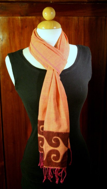 Handwoven Cotton Scarves with Applique & Tanka Embroidery | Swirl Tea Rose