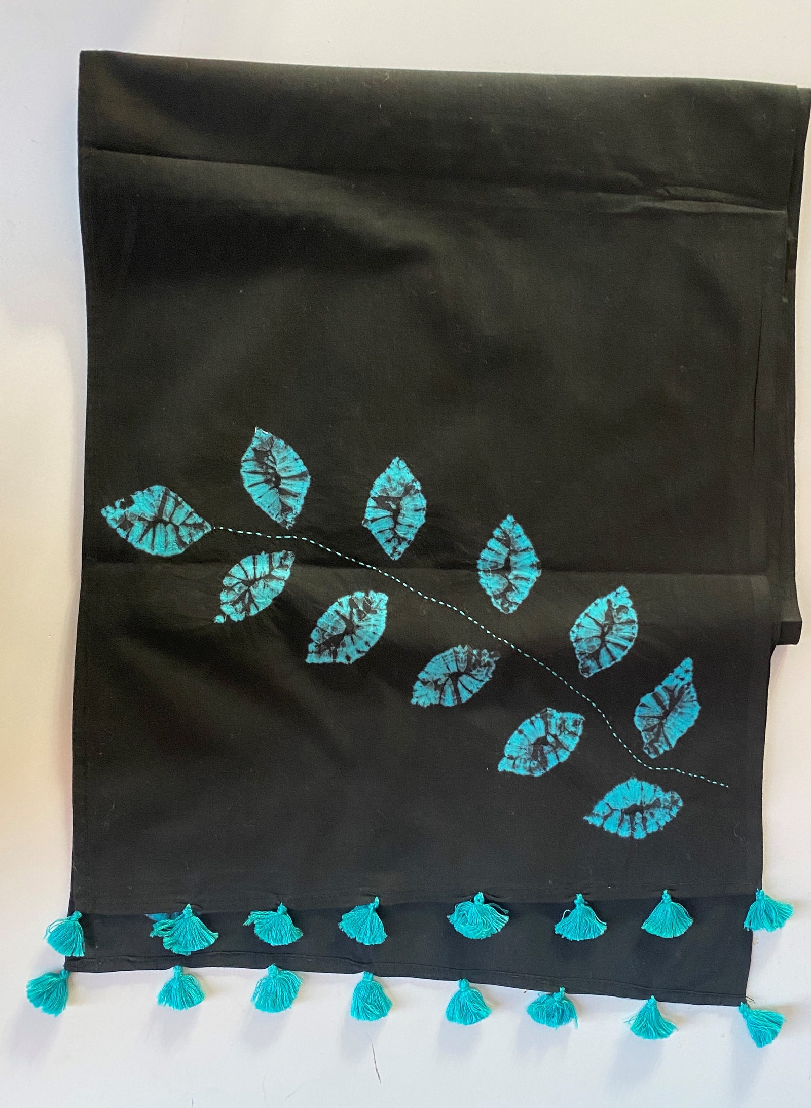 Shibori-Dyed & Hand-Embroidered Cotton Scarf | Leaf & Twig