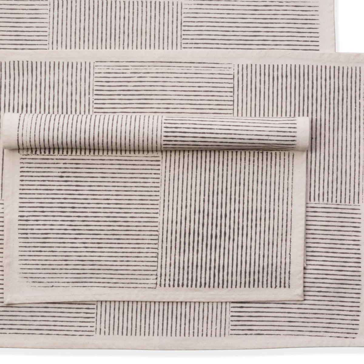 Kora Cotton Placemats, Set of 4 | Hand Block Printed | Hatch Stripe | Villa