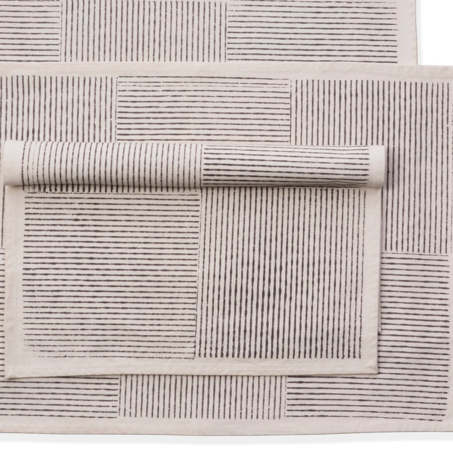 Kora Cotton Placemats, Set of 4 | Hand Block Printed | Hatch Stripe | Villa